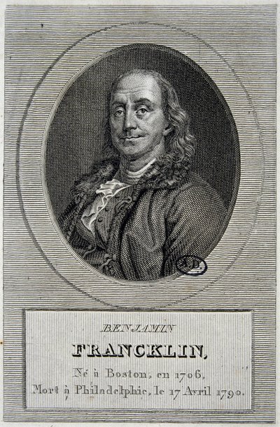 Porträtt av Benjamin Franklin, amerikansk politiker och fysiker (1706-1790) av Unknown artist