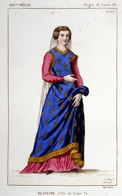 Porträtt av Blanche (1252 - 1320), dotter till Ludvig IX (Saint Louis), hustru till Alfonso X, kung av Kastilien. Gravyr från 1830. av Unknown artist
