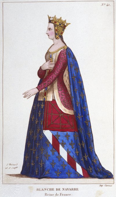Porträtt av Blanche av Navarra (1224 -1283) Frankrikes drottning Brud till Johannes I Roux 1236. Gravyr av 1830 av Unknown artist