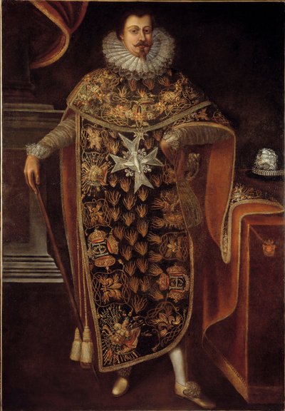 Porträtt av Charles Henri de Clermont Thonnerre (1571-1640) i riddarklänning av den Helige Andes Orden (Den Helige Andes Orden) Anonym målning. 1600-talet. Paris, musee de la Legion d