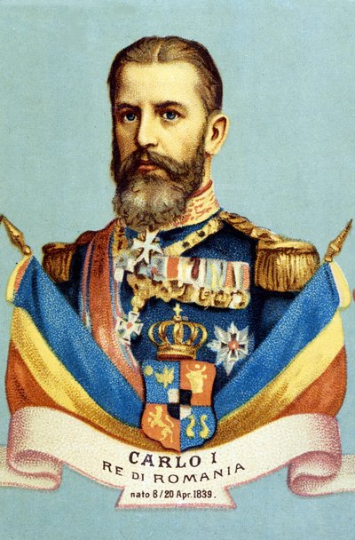 Porträtt av Charles I (Carol I) (1839-1914), kung av Rumänien. 1800-talets kromolitografi av Unknown artist