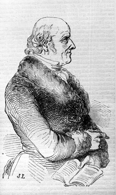 Porträtt av Christian Hahnemann (1755 - 1843), grundare av homeopati. Gravyr av 1800-talet. av Unknown artist