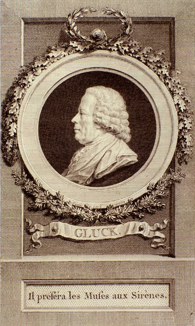 Porträtt av Christoph Gluck (1714-1787) tysk kompositör Gravyr. 1700-talet. Bologna, civico museo musico av Unknown artist