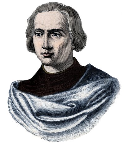 Porträtt av Christopher Columbus (Christopher Columbus, Cristoforo Colombo, Cristobal Colon) (1451-1506) Gravyr från 1800-talet av Unknown artist