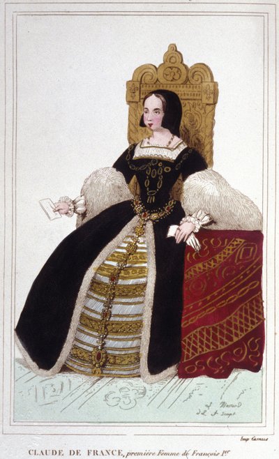Porträtt av Claude de France (1499 - 1524) fru till Francois 1st, Frankrikes kung Gravyr från 1830 av Unknown artist
