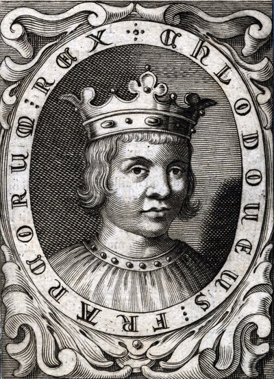 Porträtt av Clovis III (? - 695), kung av Austrasien. 1700-talsgravyr av Unknown artist