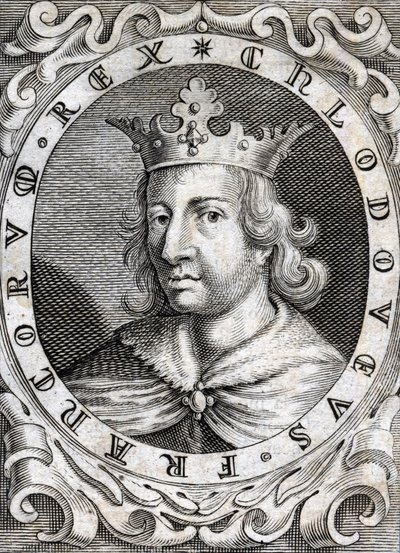 Porträtt av Clovis II (? - 657), kung av Neustrien, Bourgogne och Austrasien gravyr från 1700-talet av Unknown artist
