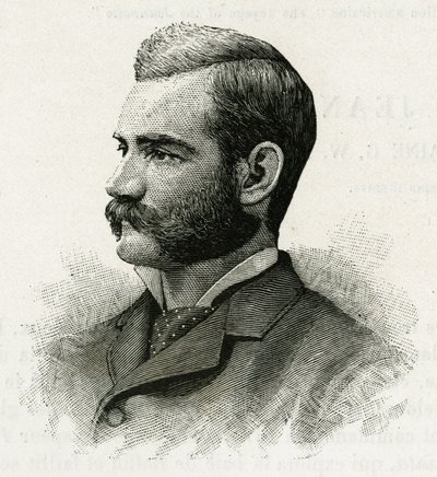Porträtt av Danenhower, underlöjtnant för La Jeannettes besättning, för uppdraget norrut. Gravyr för att illustrera "Le voyage de la Jeannette"" av Unknown artist