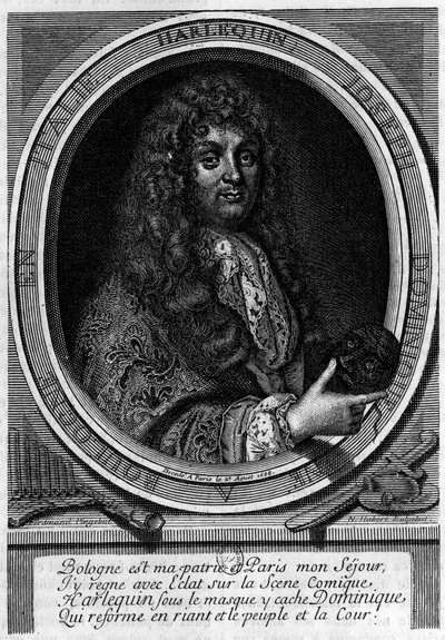 Porträtt av skådespelaren Dominique (Domenico Giuseppe) Biancolelli (1640-1688), han skapade karaktären Harlequin (Arlechino) som han framförde. Han var en del av den trupp som Mazarin förde till Paris 1660 till Comedie-Italiana. av Unknown artist