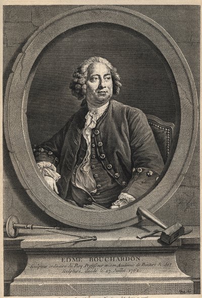 Porträtt av Edme Bouchardon (1698-1762) fransk skulptör och serietecknare - gravyr från 1776 av Unknown artist