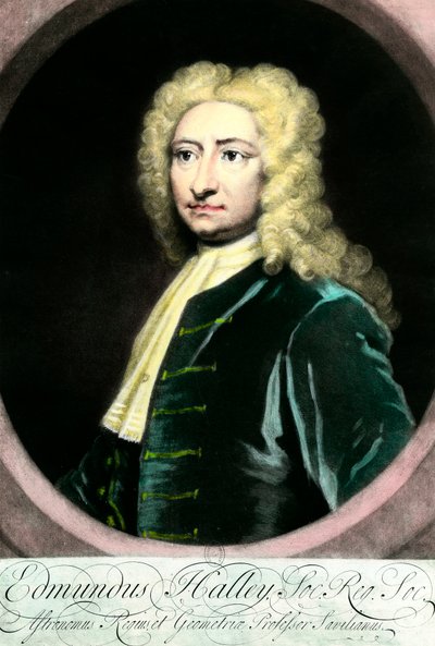 Porträtt av Edmond (Edmund) Halley (1656-1742), brittisk astronom”” Gravyr av 1700-talssamlingen Particuliere av Unknown artist