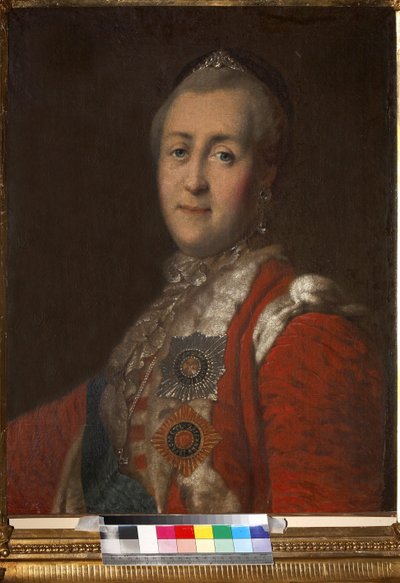 Porträtt av kejsarinnan Katarina II (1729-1796), Anonym. Olja på duk, andra hälften av 1700-talet, State Museum of A.S. Pushkin, Moskva av Unknown artist