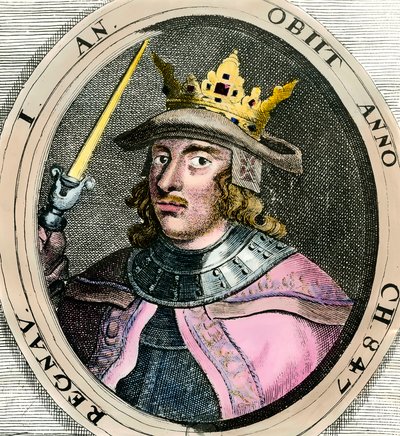 Porträtt av Erik (Erik) I Eigod (1056-1103) Kung av Danmark Gravyr från 1700-talet Privat samling av Unknown artist