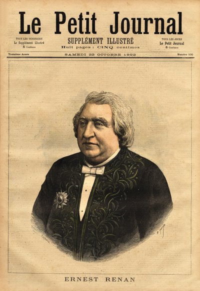 Porträtt av Ernest Renan (1823-1892), författare, filolog, filosof och historiker. Populär författare till "The Life of Jesus", som innehåller denna kontrovers om en biografi om Jesus, återskapad som den om en vanlig man och att Bibeln måste vara kritisk av Unknown artist