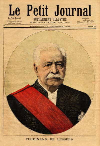 Porträtt av Ferdinand de Lesseps (1805-1894), kallad "den store fransmannen", diplomat och entreprenör, han är den främsta initiativtagaren till Suezkanalen, som förbinder Port-Said vid Medelhavet med Suez vid Röda havet (Egypten) och Panamakanalen, som an av Unknown artist