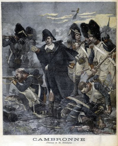 Porträtt av general Cambronne (1770 - 1842) under ett slag. Illustration av "" Petity Journal"" 1891. av Unknown artist