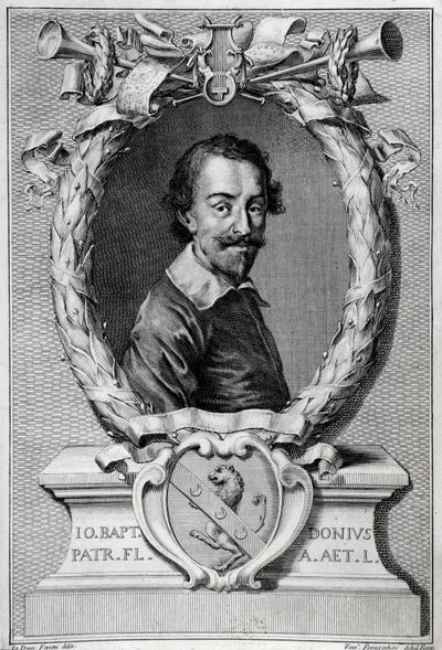 Porträtt av Giovanni Battista Doni (1596-1647) Italiensk musikolog Gravyr från frontispice av "Lyra Barberin"" av Unknown artist