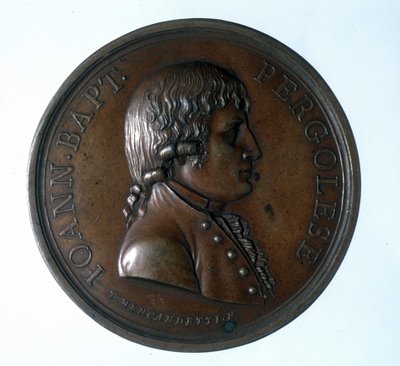 Porträtt av Giovanni Battista Pergolesi (Jean Baptiste Pergolese, Jean-Baptiste) (1710 - 1736). Bronsmedaljong. Trappans museum. Milano av Unknown artist