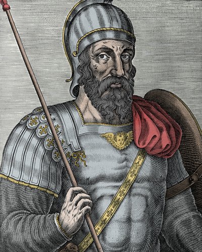 Porträtt av Godfrey av Bouillon (Godefroy de Bouillon) (1040/61-1100), frankisk riddare, en av ledarna för det första korståget - Gravyr 1500-talet av Unknown artist