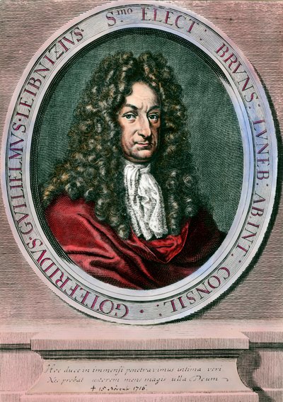 Porträtt av Gottfried Wilhelm Leibniz (1646-1716), tysk filosof och matematiker. Gravyr av 1700-talet. Privat samling av Unknown artist