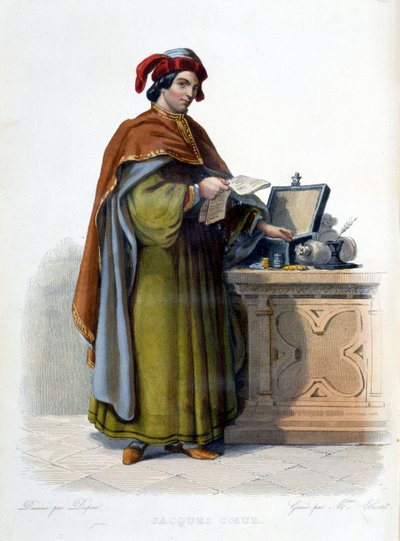Porträtt av Jacques Coeur, fransk affärsman (1395 - 1456) - i "" Le Plutarque Français", red. Mennechet av Unknown artist