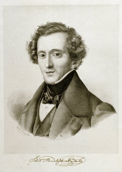 Porträtt av Jakob Ludwig Felix Mendelssohn Bartholdy (1809-1847), tysk dirigent och kompositör. Litografi av 1800-talet Civico Museo Bibliografico Musicale, Bologna ©Luisa Ricciarini/Leemage av Unknown artist