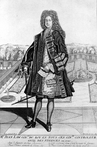 Porträtt av John Law (1671 - 1729) till fots, Scottish Financial som orsakade konkurs 1720 (Event of Quincampoix Street) av Unknown artist