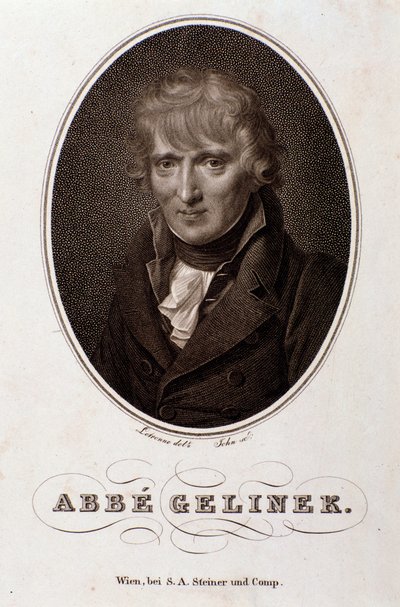 Porträtt av Josef Gelinek (Joseph) (1758-1825) österrikisk pianist, kompositör och teolog Gravyr. 1800-talet. Bologna, civico museo musico av Unknown artist