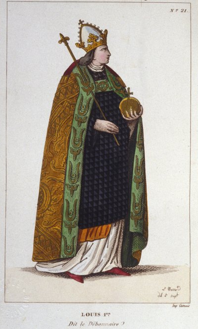 Porträtt av Ludvig I den fromme eller Debonnaire (778 - 840), kejsare av västerlandet gravyr från 1830 av Unknown artist