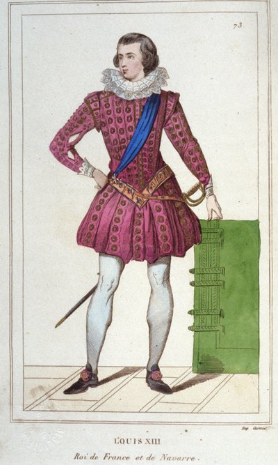 Porträtt av Ludvig XIII (1601 - 1643), kung av Frankrike, gravyr från 1830 av Unknown artist