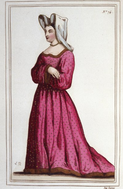 Porträtt av Marguerite de Sassenage, Lady of Beaumont (1449 ca - 1491). Maitress av Ludvig XI. Gravyr från 1830. av Unknown artist