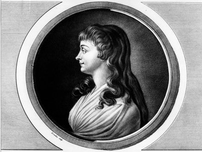Porträtt av Marie-Jeanne Phelippon, hustru till Roland de La Platiere dit "" Madame Roland" (1754-1793). Gravyr i "" Komplett samling av historiska målningar från den franska revolutionen, i tre volymer.""" 1804. av Unknown artist