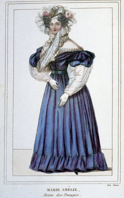 Porträtt av Marie Amélie de Bourbon (1782 - 1866), fransmännens drottning, fru till Louis Philippe I. Gravyr från 1800-talet. av Unknown artist