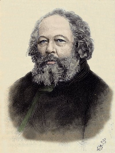 Porträtt av Mikhail Aleksandrovich Bakunin (Bakunin) (1814-1876), rysk anarkist. av Unknown artist