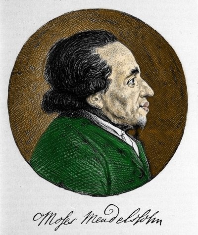 Porträtt av Moses (Moses) Mendelssohn (1729 - 1786), filosof och sann grundare av modern judendom. Farfar till musikern Felix Mendelssohn. av Unknown artist
