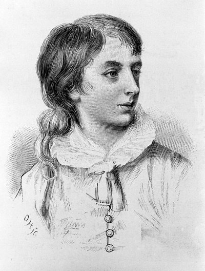 Porträtt av Percy Bysshe Shelley (1782 - 1822) romantisk engelsk poet vid tolv års ålder. Realiserad av hertigen av Montpensier. 1794 av Unknown artist