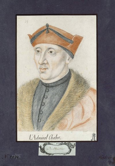 Porträtt av Philippe de Chabot (1492-1543), amiral i Frankrike, anonym. Färgpennor på papper, storlek: 28x19, ca 1530, State Hermitage, St. Petersburg av Unknown artist