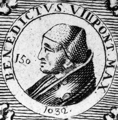Porträtt av påven Benedikt VIII. Gravyr av 1800-talet. av Unknown artist