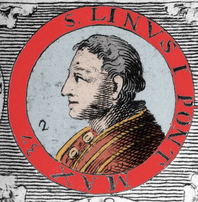 Porträtt av påven Lin (Linus, San Lino) eveque av Rom och efterträdare till Peter. 1:a århundradet. Gravyr från 1800-talet. av Unknown artist