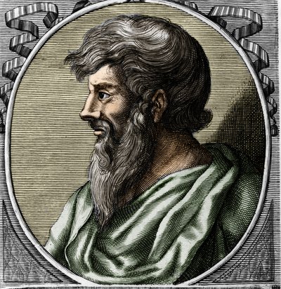 Porträtt av Pythagoras (ca 570 - ca 480 f.Kr.), grekisk matematiker och filosof. Gravyr av 1700-talet av Unknown artist