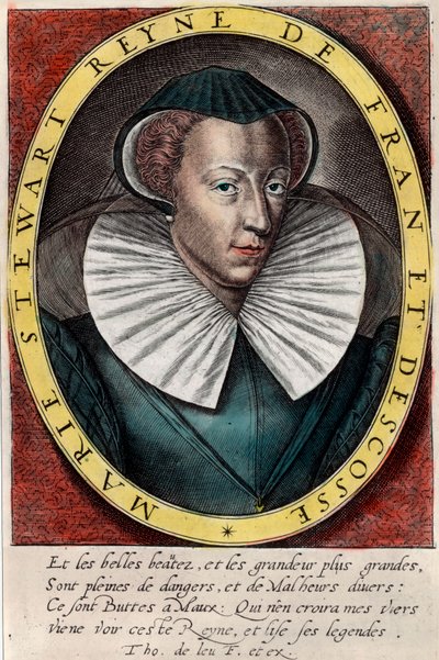 Porträtt av drottning Marie Stuart (1542 - 1587), drottning av Frankrike och Skottland. Gravyr av 1500-talet. Privat samling. av Unknown artist