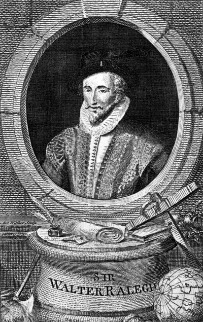 Porträtt av Sir Walter Raleigh (1554 - 1618), engelsk hovnavigatör och författare. Gravyr av 1700-talet. av Unknown artist