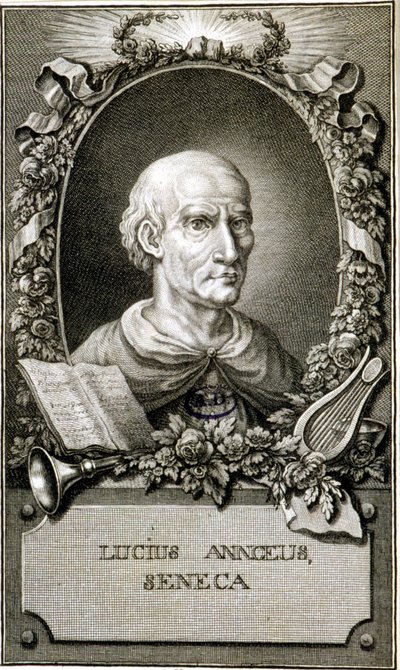 Porträtt av Seneca (4-65). Gravyr av 1794. Coll Maciet, bibliotek för dekorativ konst, Paris. av Unknown artist