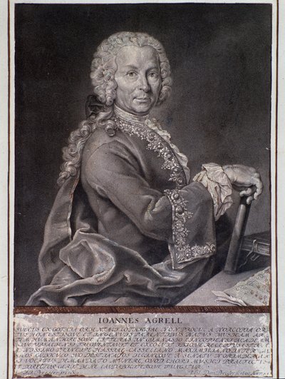 Porträtt av den svenske kompositören och violinisten Johan Joachim Agrell (gravyr av Unknown artist