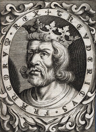 Porträtt av Thierry I (? - 533), kung av Austrasien. 1700-talsgravyr. av Unknown artist