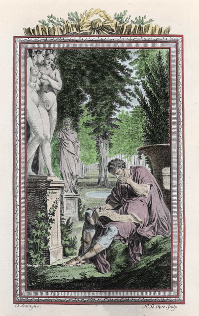 Porträtt av Titus Lucretius Carus (Lucrece) romersk filosof och poet i "De rerum natura", gravyr från 1700-talet. av Unknown artist