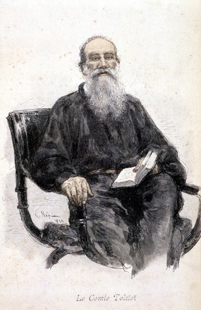Porträtt av Tolstoj, gravyr 1888. av Unknown artist