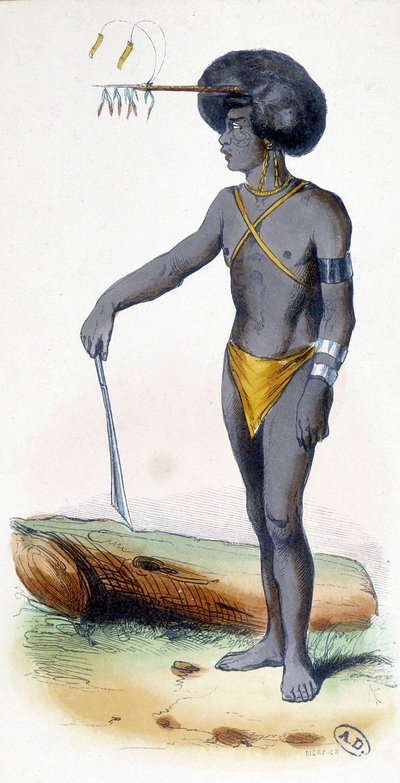 Porträtt av en Papua, folk från Nya Guinea. av Unknown artist