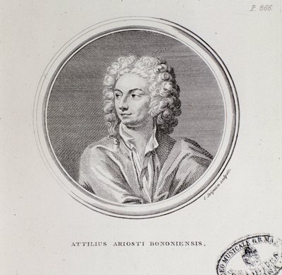 Porträtt av den italienske kompositören Attilius Ariosto (gravyr av Unknown artist