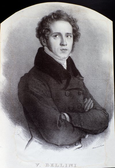 Porträtt av den italienske kompositören Vincenzo Bellini (gravyr. 1800-talet) av Unknown artist